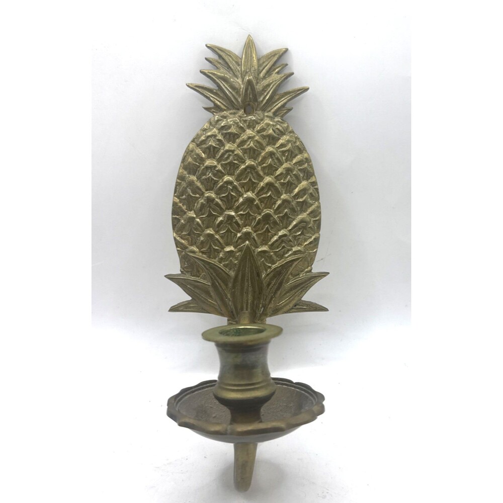 Vintage Pineapple Brass Taper Candle Wall Sconce Holder Decor
